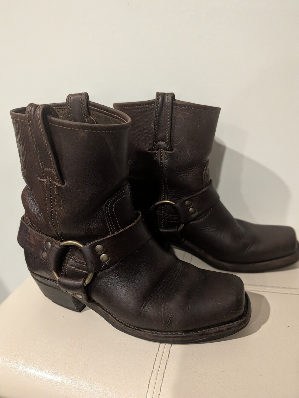 Frye Brown Leather Harness Moto Boots Sz 6